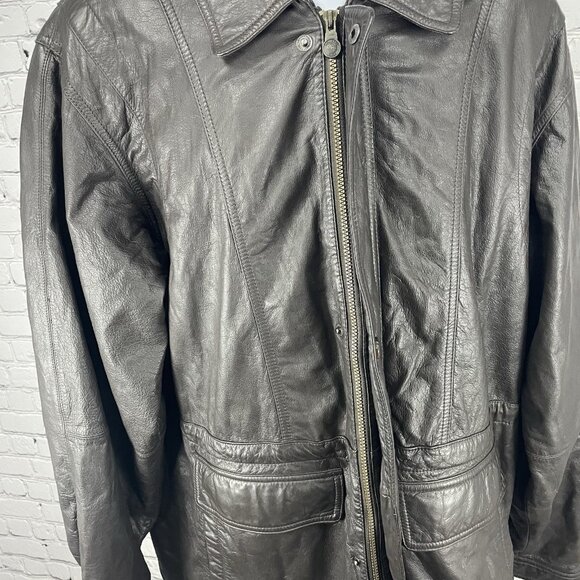 Members Only Brown Leather Zipped Snap Jacket Lined Pockets Collared Size XLT - Picture 8 of 13
